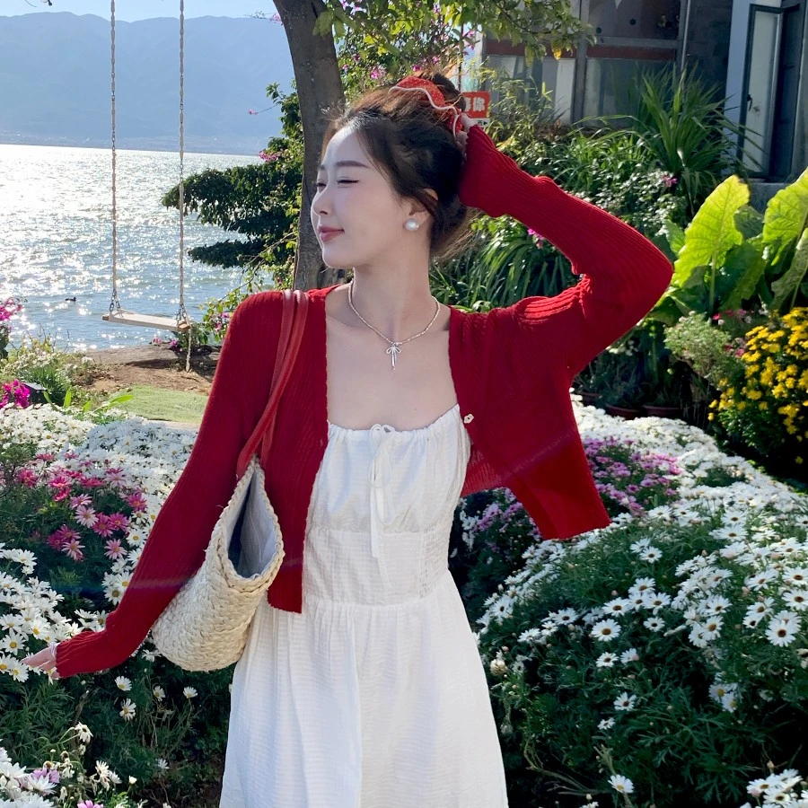安可拉红防晒针织开衫薄款女吊带裙外搭罩衫夏披肩小坎肩上衣外套