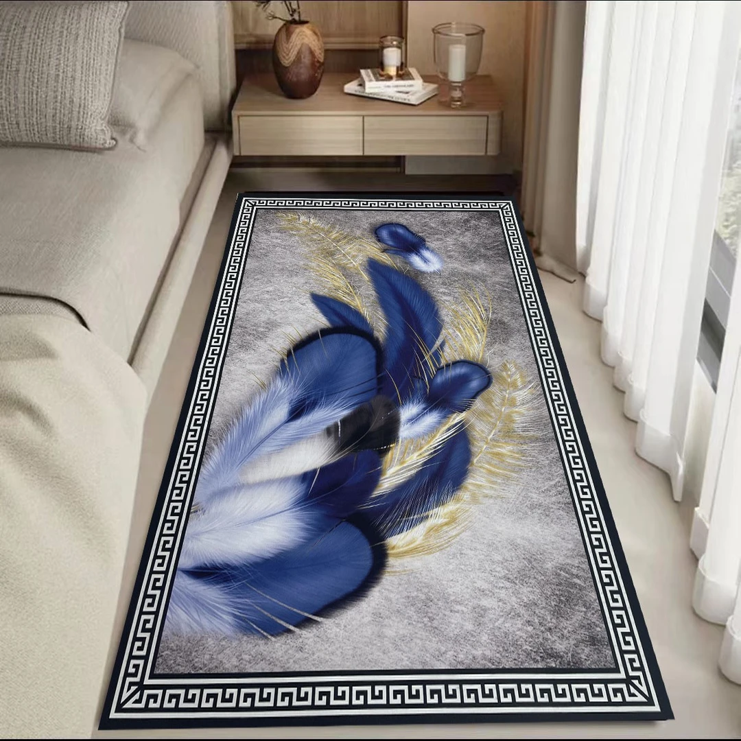 床边毯160*80【轻奢蓝羽毛】