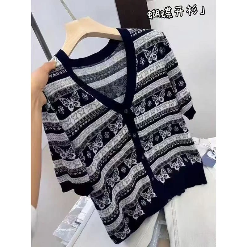 【高定线下款 欧洲站重工提花蝴蝶短袖】简约时尚c107