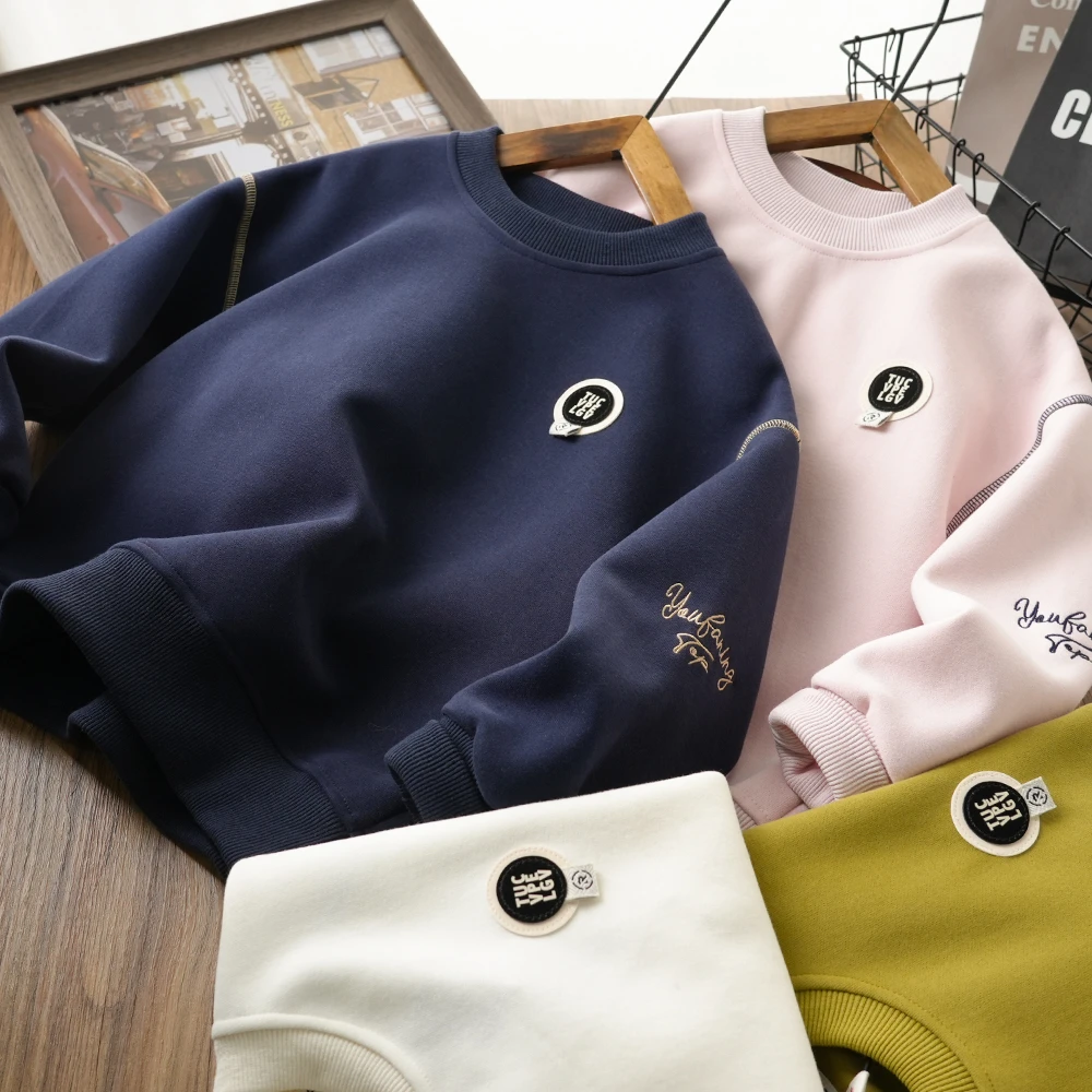 春季新款休闲圆领卫衣儿童男童圆标简约中大童百搭上衣S895