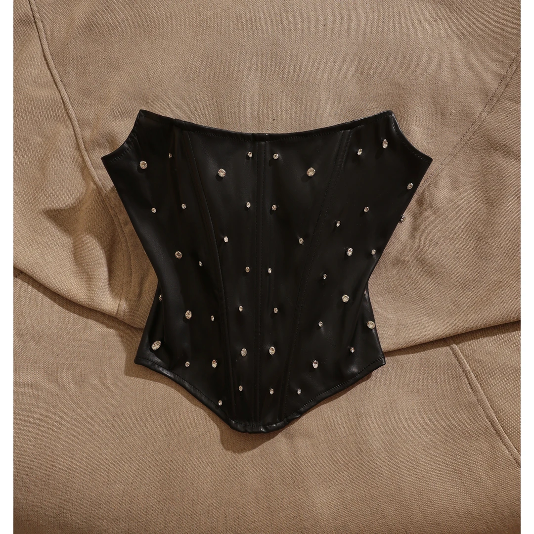 高级感气质辣妹风黑色铆钉抹胸吊带背心女性感修身百搭上衣小众