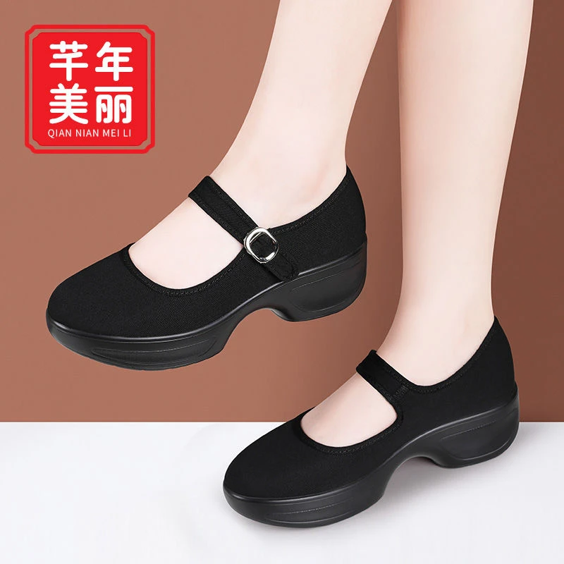 中跟厚底圆头老北京布鞋舞蹈上班酒店工作鞋防滑单鞋演出广场舞鞋