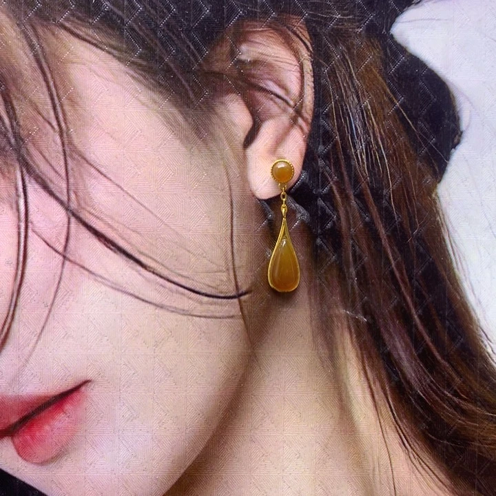 和田玉银S925镶嵌耳饰