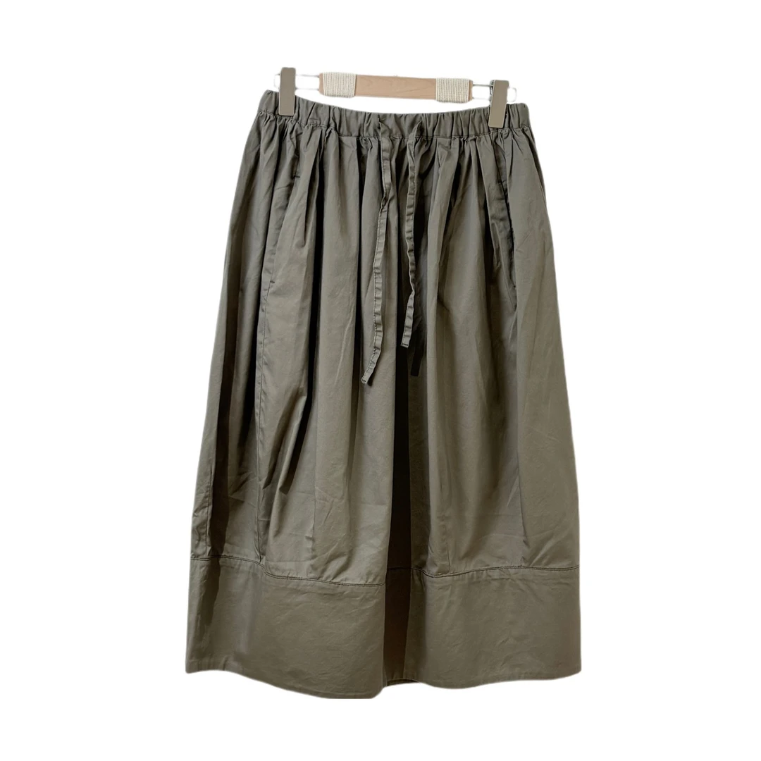 高品纯棉洋气大摆A字裙松紧高腰过膝出游裙子显瘦纯色半身裙女春