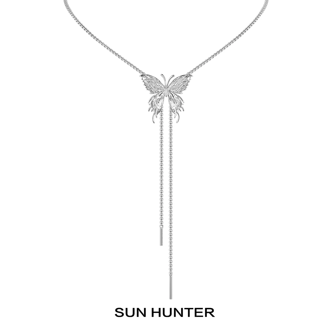 铜合金项链 三横SUN HUNTER原创液化蝴蝶抽拉项链可调节