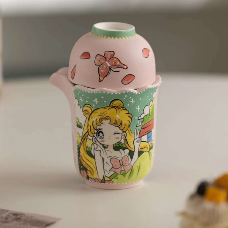 870美少女粉绿色旅行杯