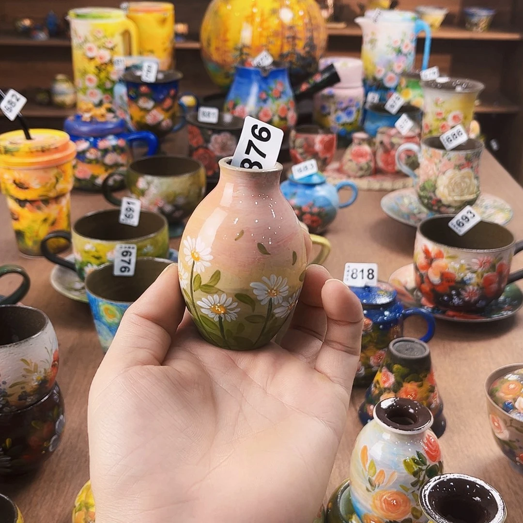 杯纯纯油画风花瓶