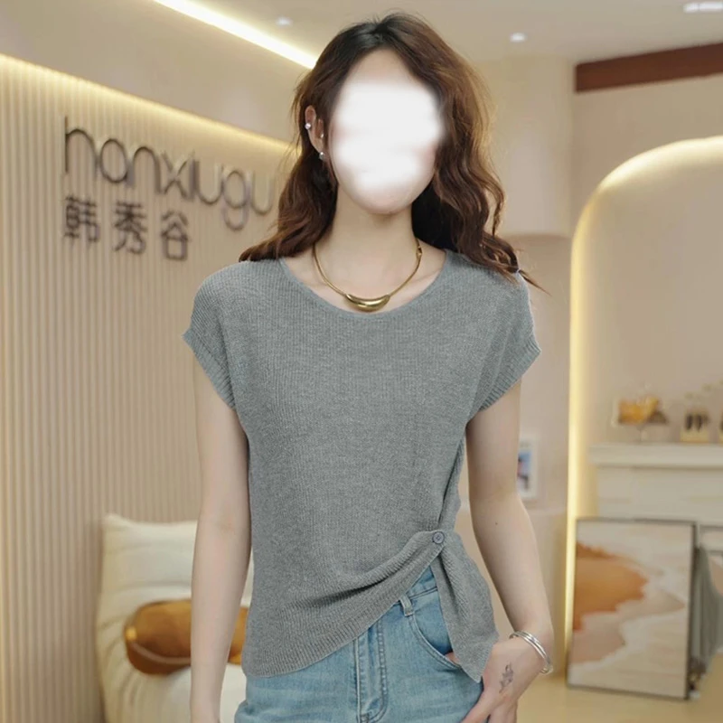 卡莲格/韩版圆领显瘦无袖T恤女夏季2025新款洋气时尚宽松针织上衣