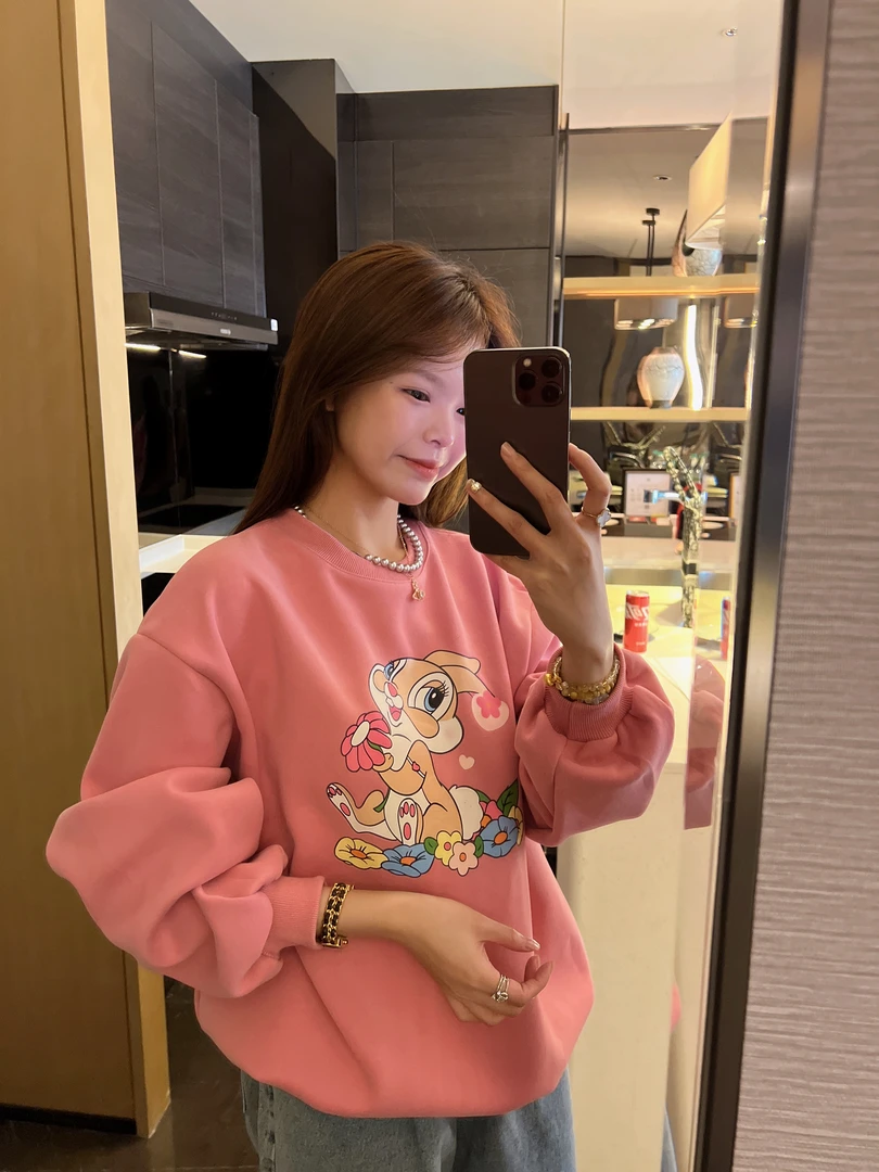 xxxwxz王希之 粉色/可爱兔兔圆领套头长袖卫衣#z470