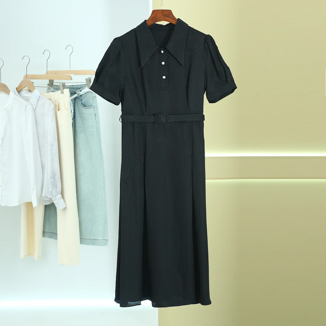 女神气质款！桑波缎100~桑蚕丝高级感简奢POLO领收腰连衣裙862234