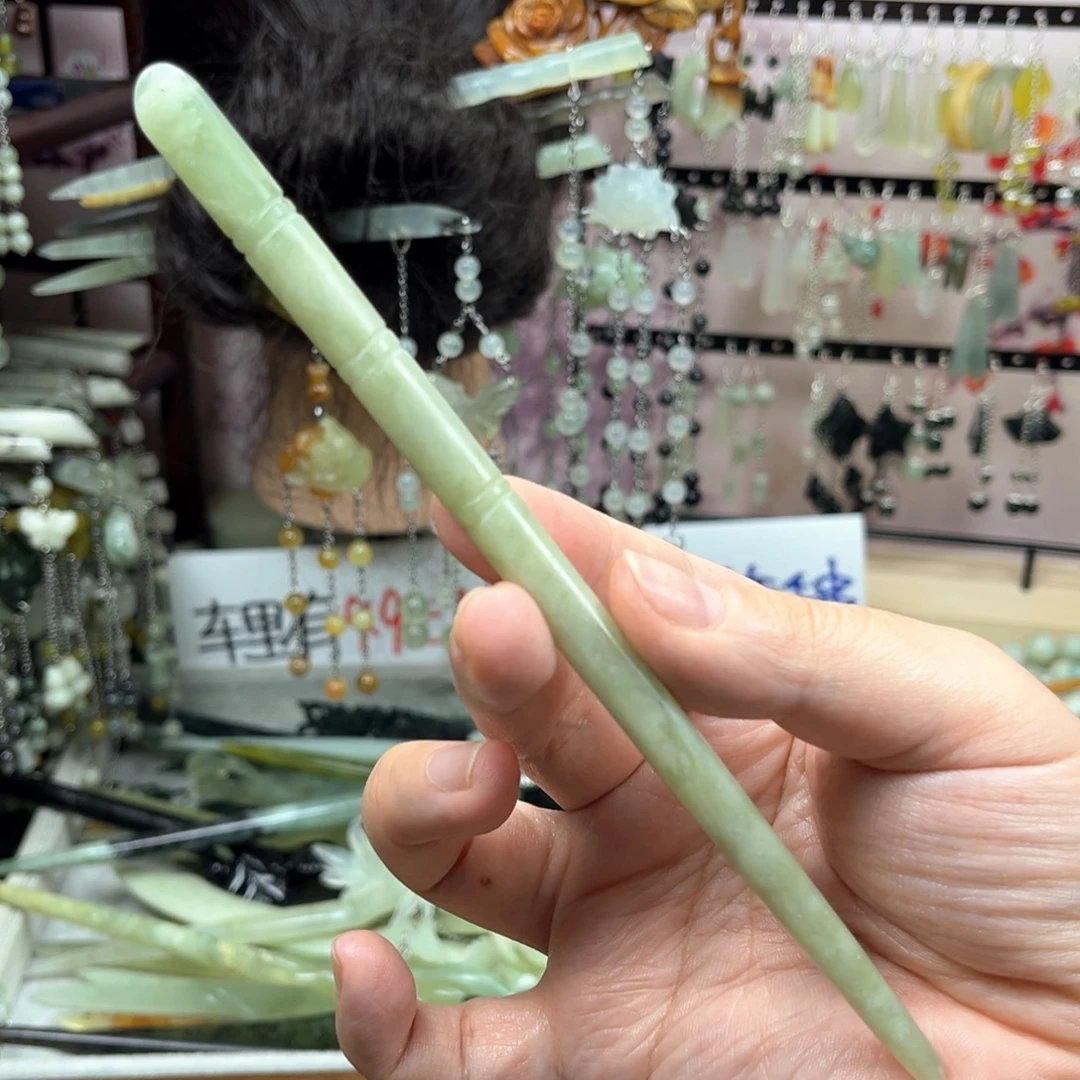 蛇纹石玉未镶嵌发饰长度18厘米左右