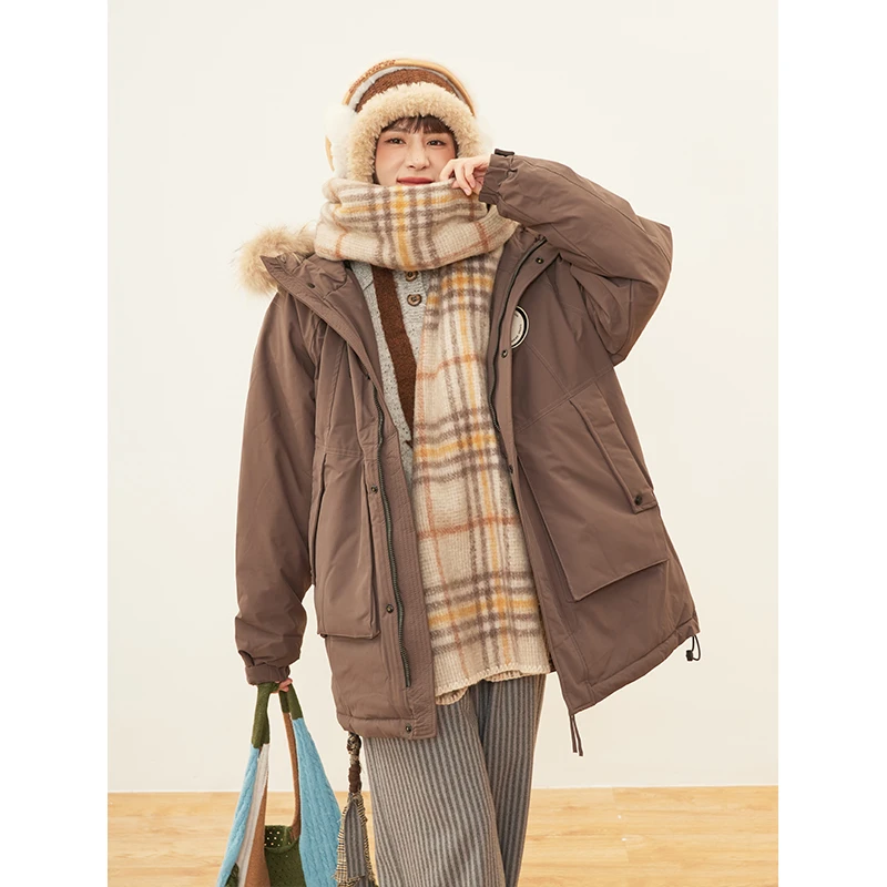 hothorse/火山马10075#YR23899冬季新款真毛银离子锁绒派克羽绒服