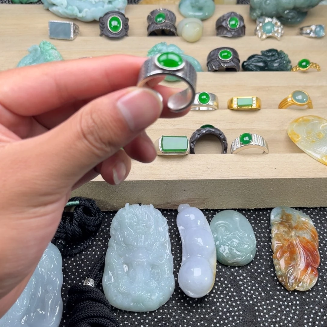 翡翠银S925镶嵌戒指925