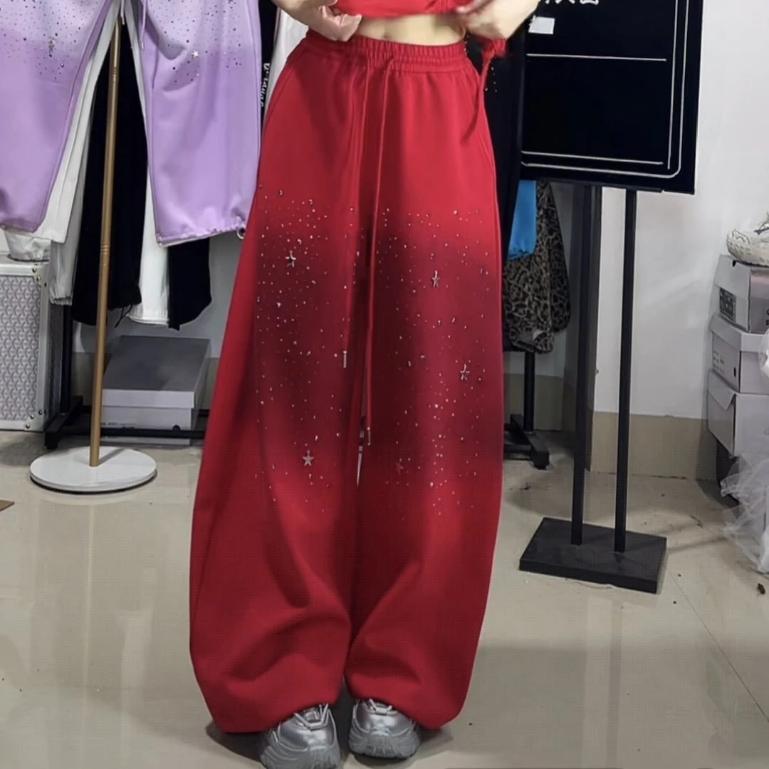 达人专属2558款烫钻渐变阔腿裤显瘦超美弯刀裤休闲裤广场舞曳步舞