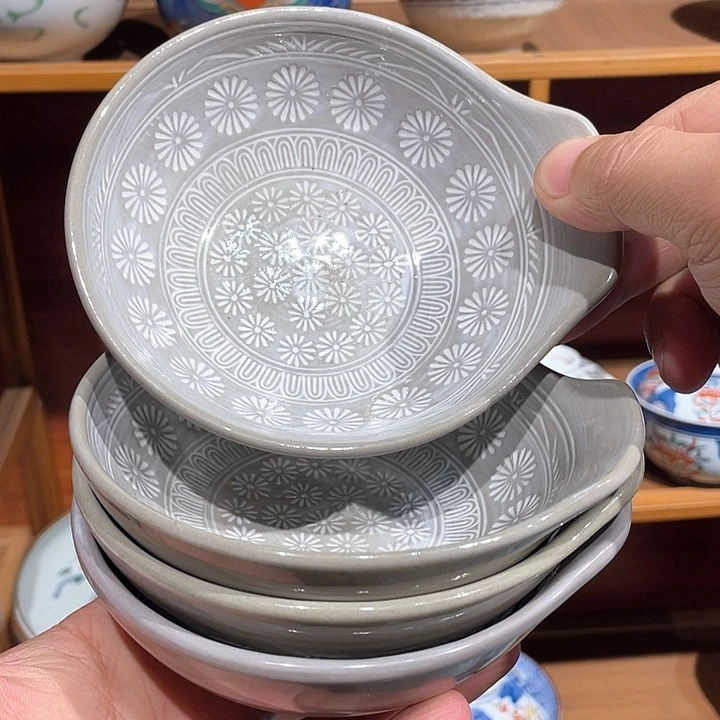 紫砂第176号，全新三岛手满浮雕大侧耳碗四只