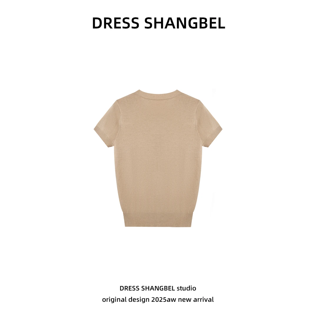 DRESS-2025夏季新款C小香圆领重工镶钻针织短袖5161