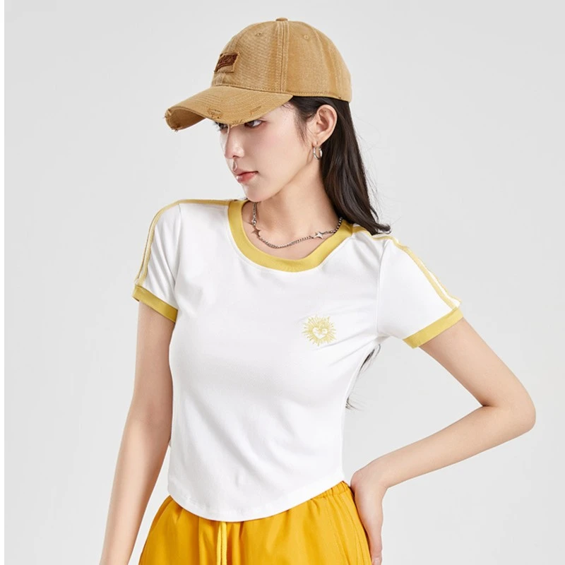 美式短款撞色圆领T恤YM-2515