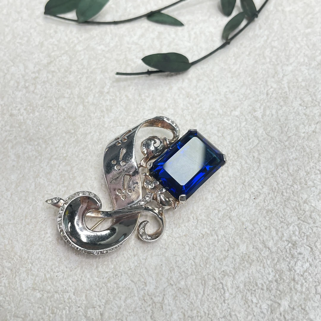 925银琉璃胸针 【六六中古】孤品复古胸针th5541