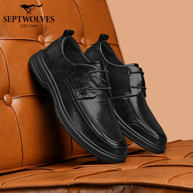 七匹狼男鞋2025新款秋季商务休闲皮鞋厚底增高德比鞋英伦风正装鞋