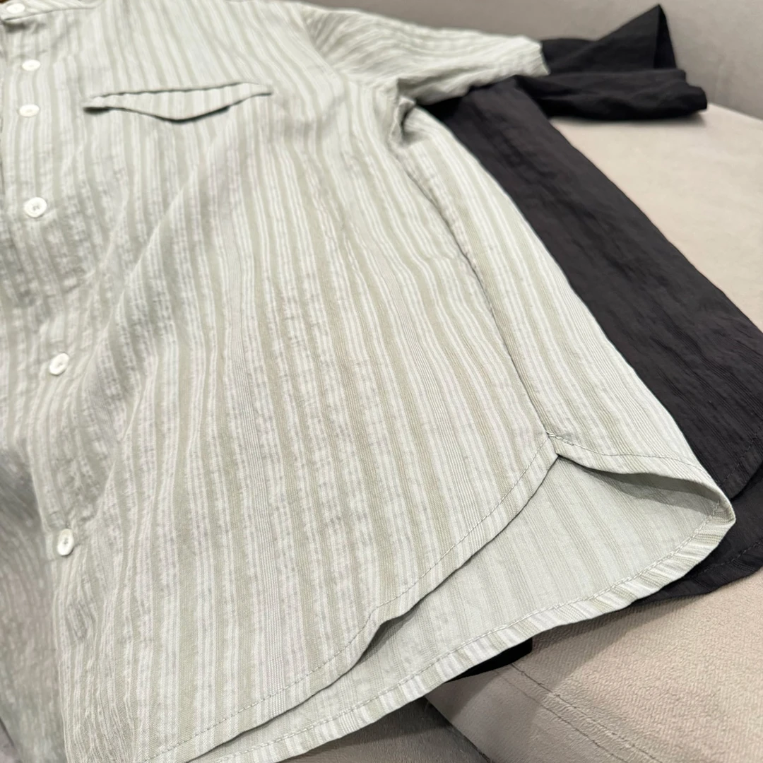 夏季气质休闲凉感立领短袖衬衫潮牌INS男士日系时尚百搭宽松衬衣