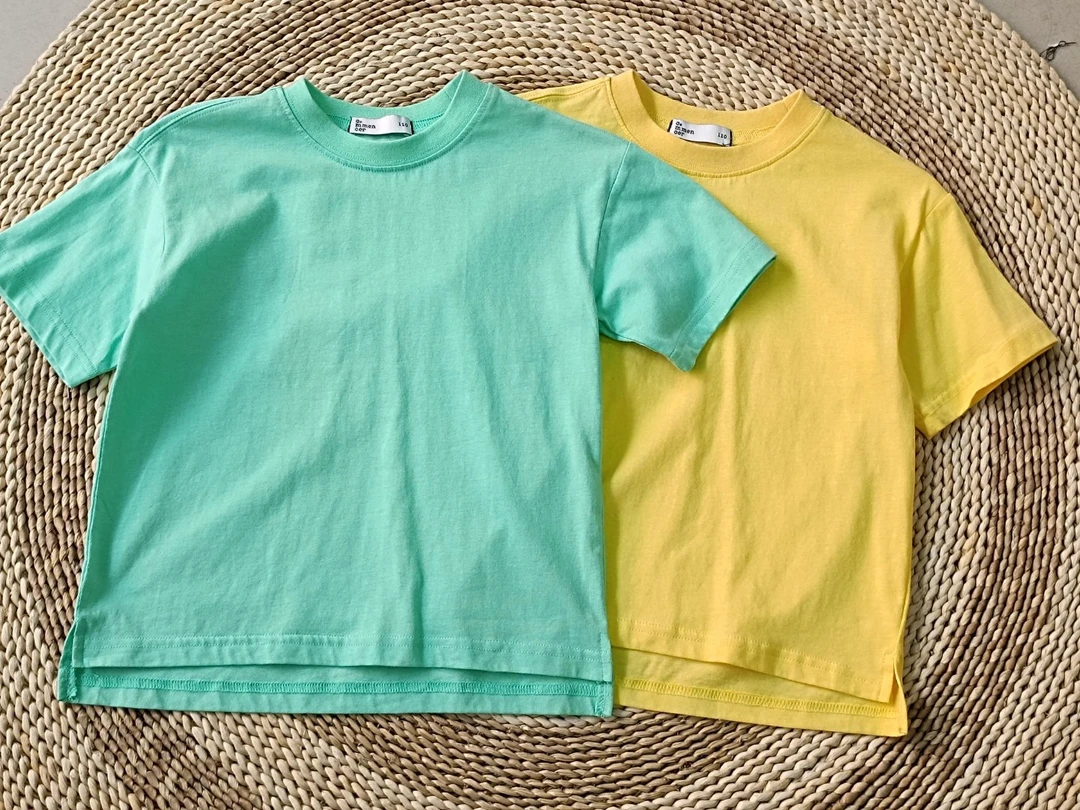 韩单纯色男童女童夏季舒适短袖