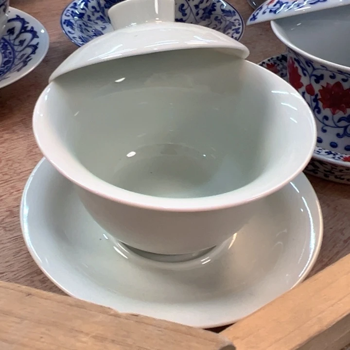 瓷片白素胎元宝盖碗微暇