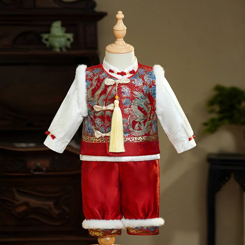 男宝宝中国风周岁礼服中式唐装抓周服冬款汉服套装生日冠衣国潮