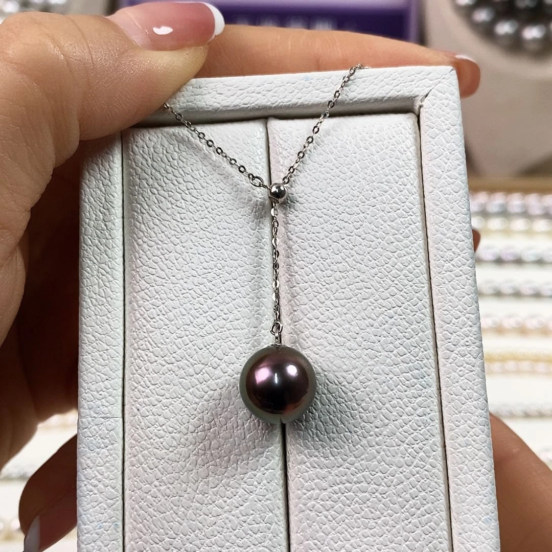 项链海水珍珠18K金镶嵌10-11mm大溪地黑珍珠项链（无暇）