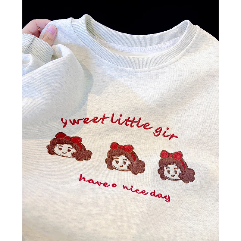 韩系小众设计感卡通刺绣长袖套头卫衣女秋冬新款宽松百搭休闲外套