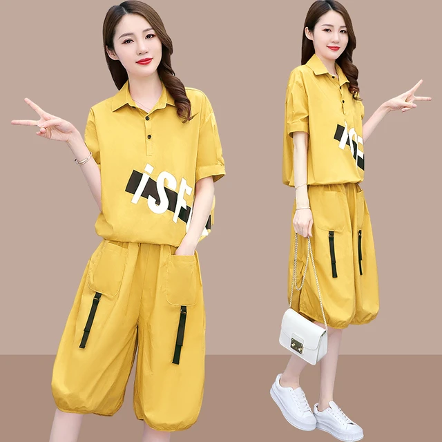 炸街职业套装女夏2025新款时尚休闲网红五分阔腿灯笼裤两件套宽松