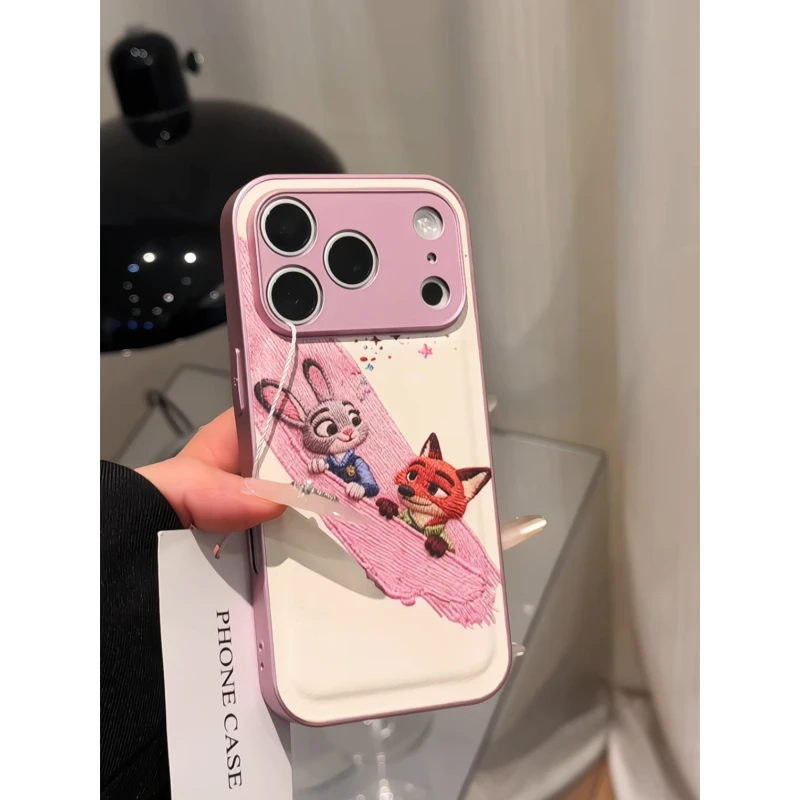 粉涂画朱迪尼克适用苹果17p手机壳16PM金属皮纹oppo华为p80小米17