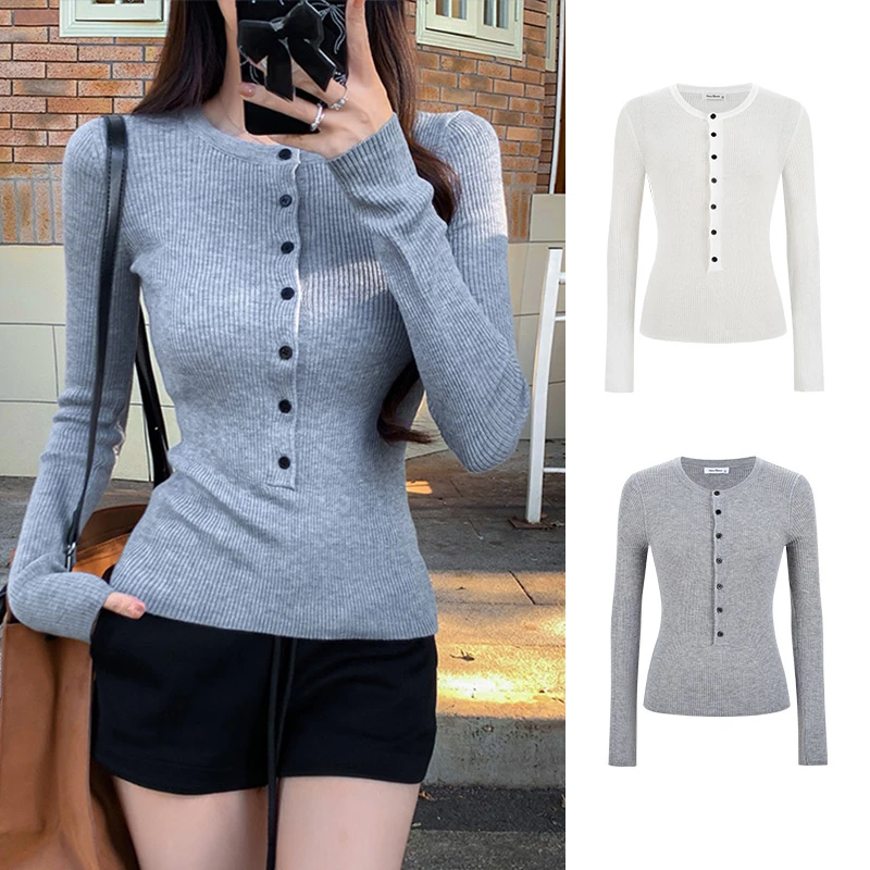 Moses Queen/魔西女王美式复古竖坑条纹长袖T恤微透性感辣妹上衣