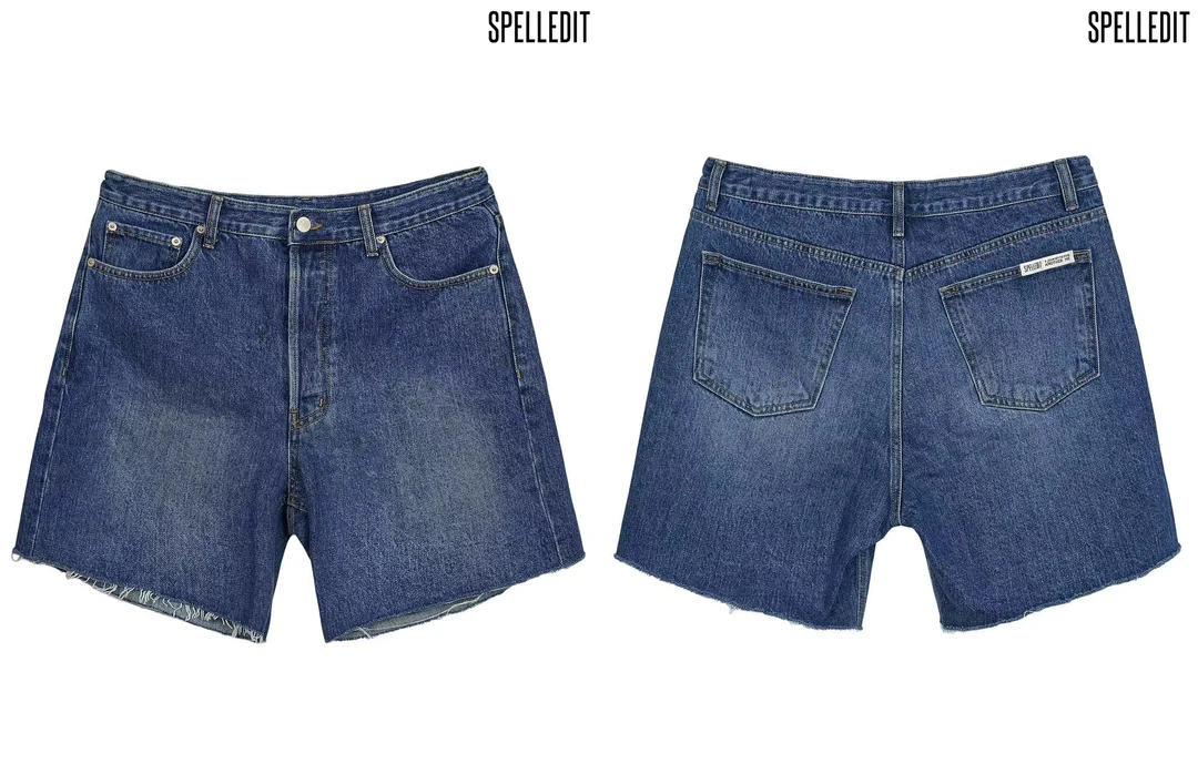 SP25ss 正品无退换 蓝色抽绳腰阔腿宽松牛仔短裤 百搭街头