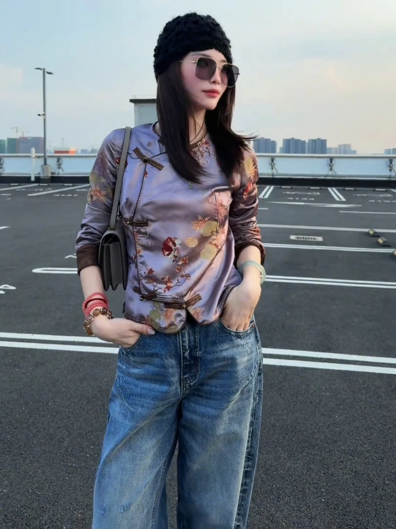 复古时尚新中式国风上衣女多巴胺设计感休闲百搭长袖衬衫2025新款