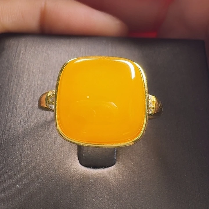 蜜蜡银S925镶嵌戒指戒指