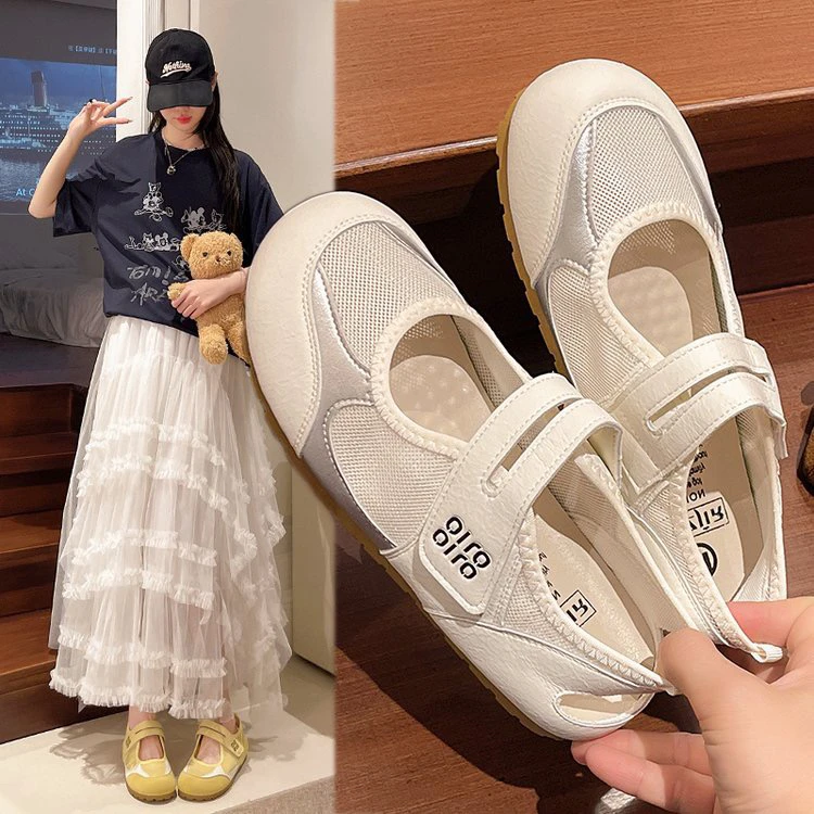 玛丽珍女鞋2025新款爆款夏季网面魔术贴豆豆鞋软底轻便高级感单鞋
