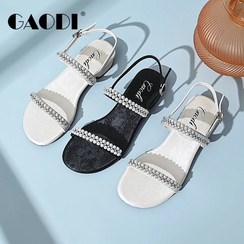GAODI/高蒂新款低跟凉鞋珍珠搭扣一字带女鞋仙女夏季244290-312