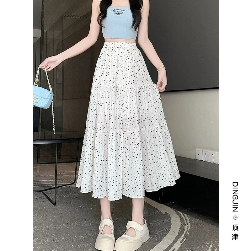夏季高腰a字半身裙女波点时尚裙子2024新款显廋宽松圆点蛋糕长裙