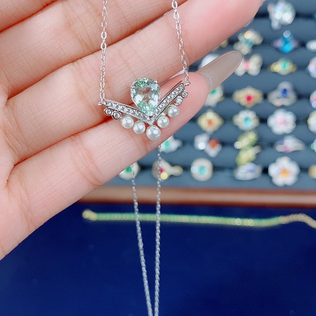 颈饰银S925镶嵌碧玺