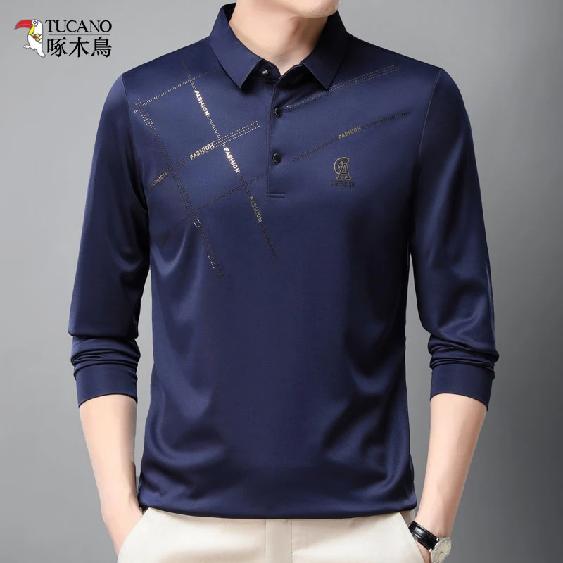 TUCANO/啄木鳥春季新款男士长袖T恤翻领印花上衣商务休闲衬衫男