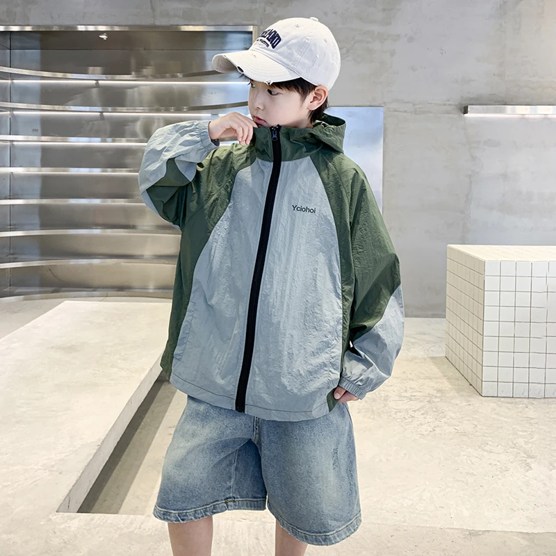 男童夏季防晒衣外套2025新款洋气中大童拼色夏装轻薄儿童防晒服潮