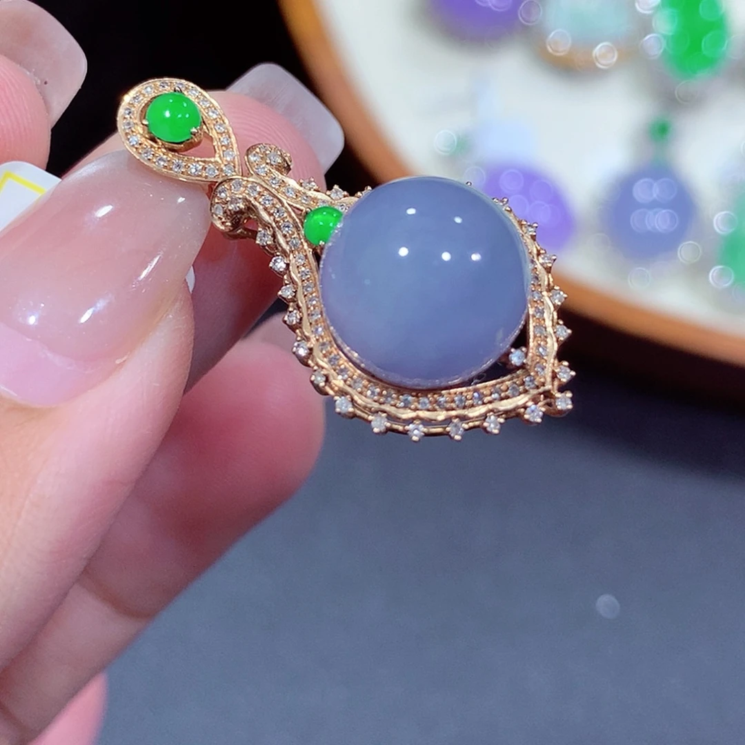 翡翠18K金镶嵌吊坠(不含链)