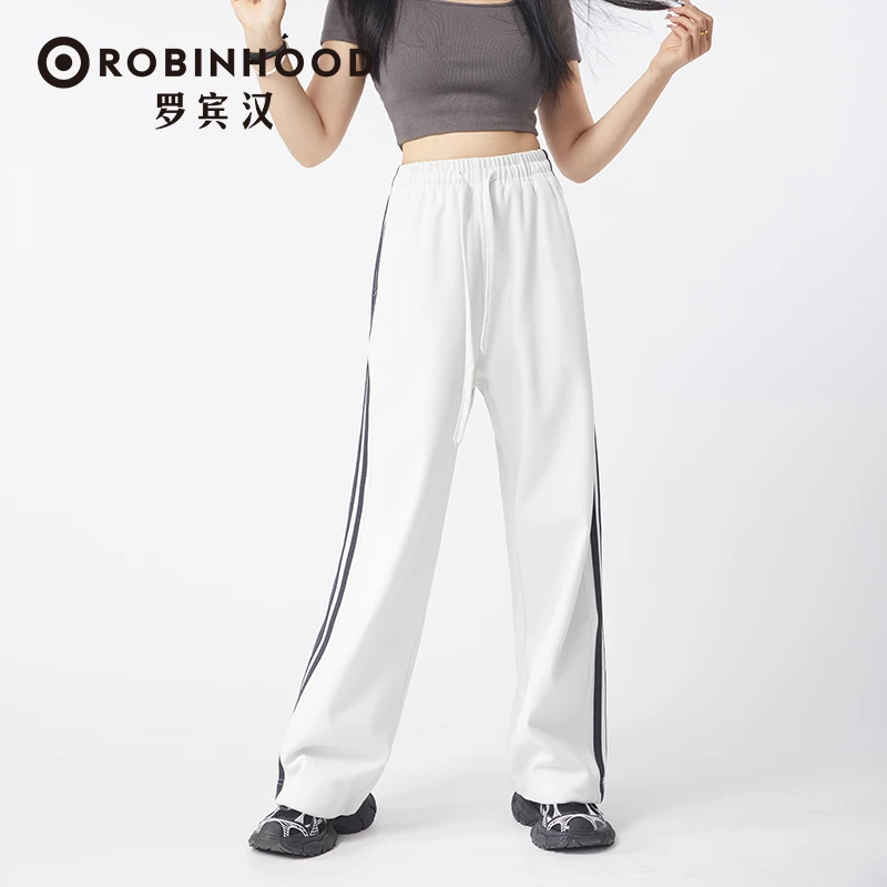 罗宾汉时尚休闲宽松情侣款条纹织带针织裤TZ-R041K3061