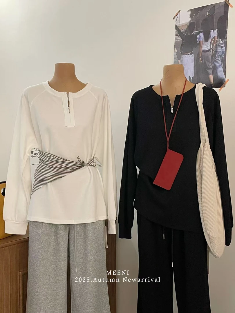 米满满-MEENI（1145#）简约套头拉链设计感上衣