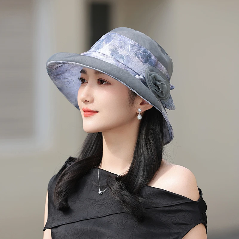 遮阳帽女夏季妈妈太阳帽薄款奶奶防晒女士卷边花盆帽中老年人帽子