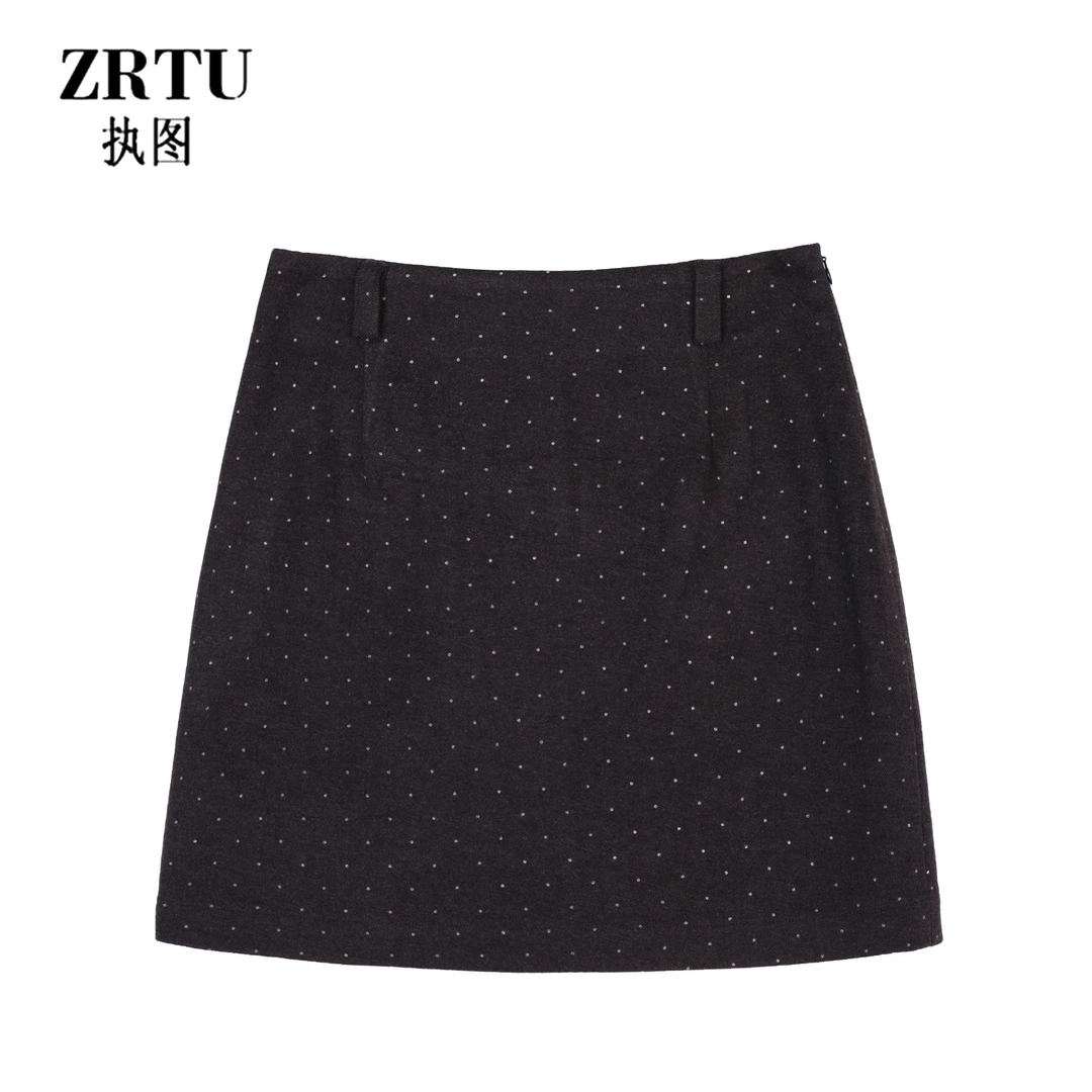 ZRTU/执图秋季显瘦休闲百搭波点短裙高腰秋冬半身裙