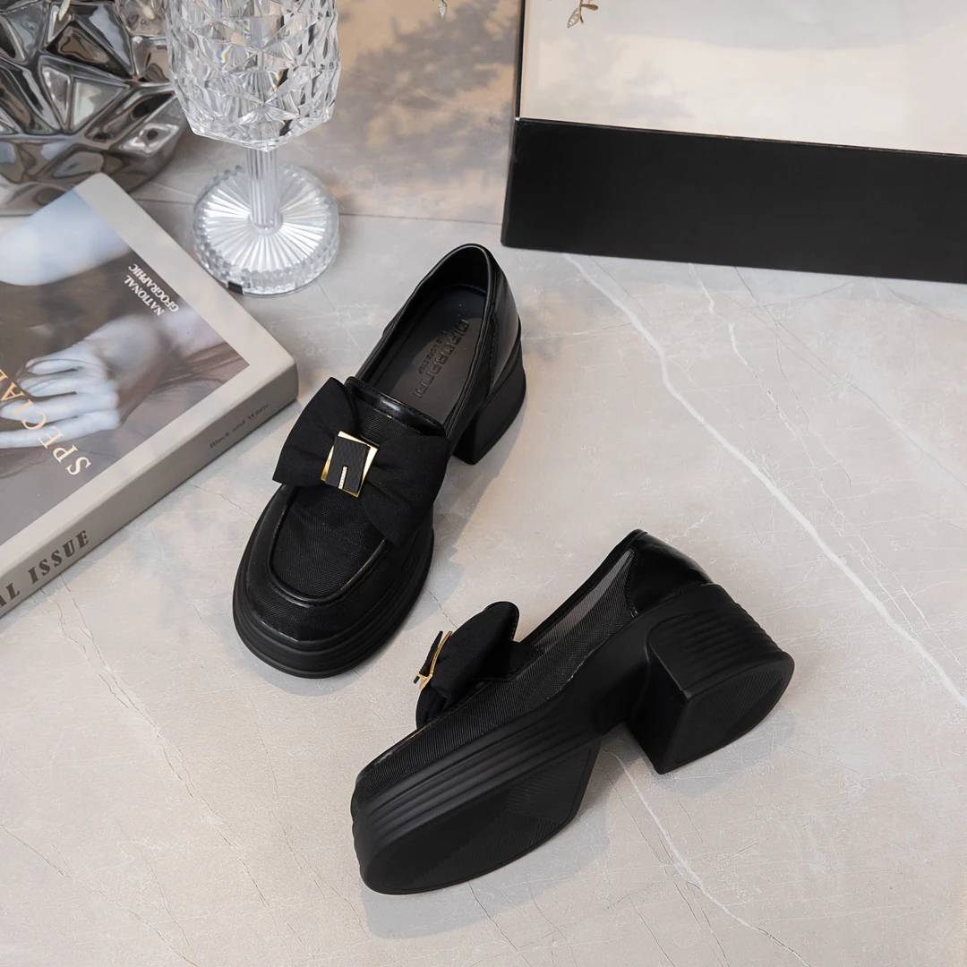 KFT脚王潮鞋夏季牛皮+网橡胶底圆头粗跟玛丽珍女大众深口单时装鞋