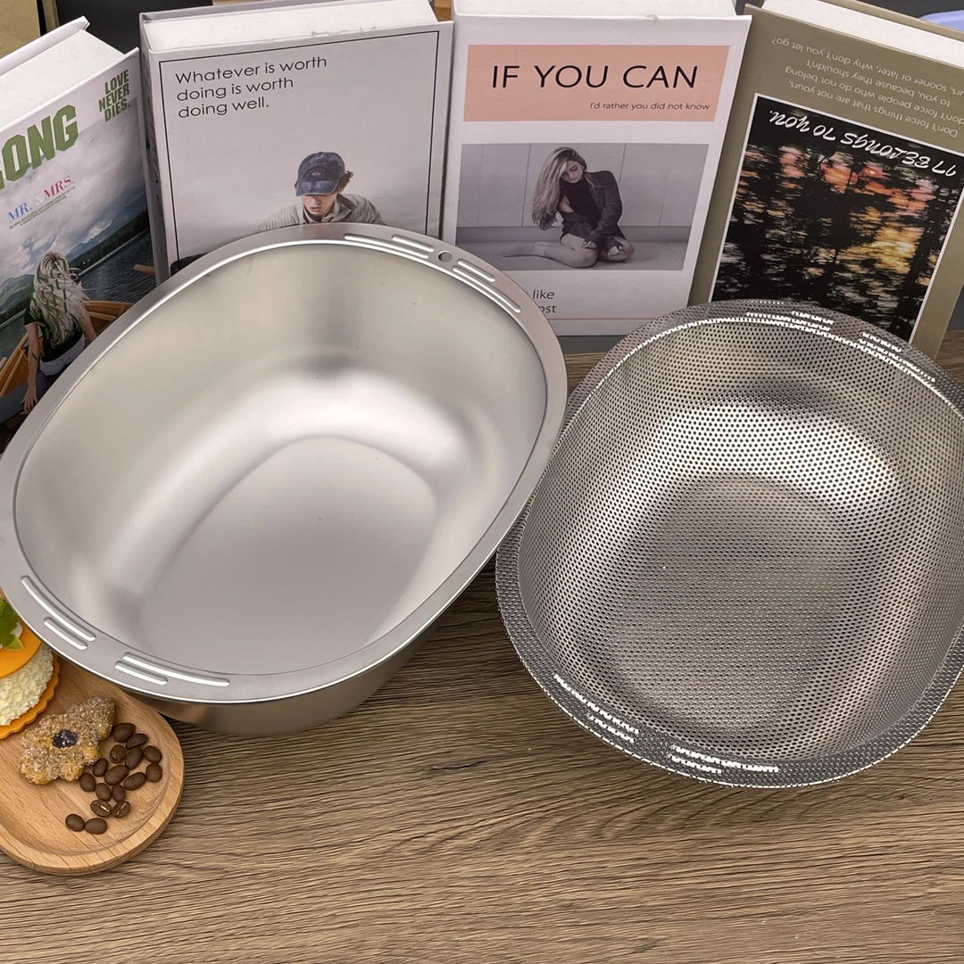 私人定制椭圆蔬菜沥水盆筛一套家用厨房必备轻奢现代【汤家限定】