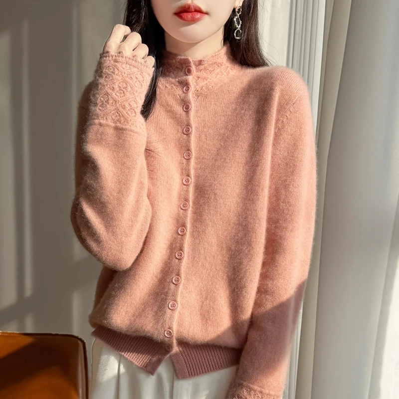 商场同款100%羊绒开衫女冬季新款半高领毛衣加厚百搭保暖针织打底