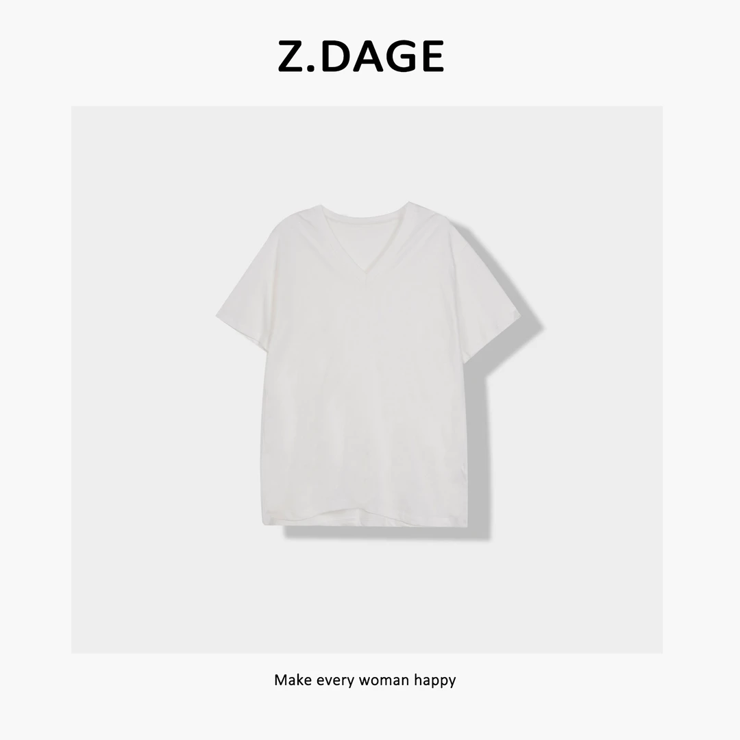 z.dage-‘舒适主义’时尚极简韩系深V领设计百搭休闲T恤-8084